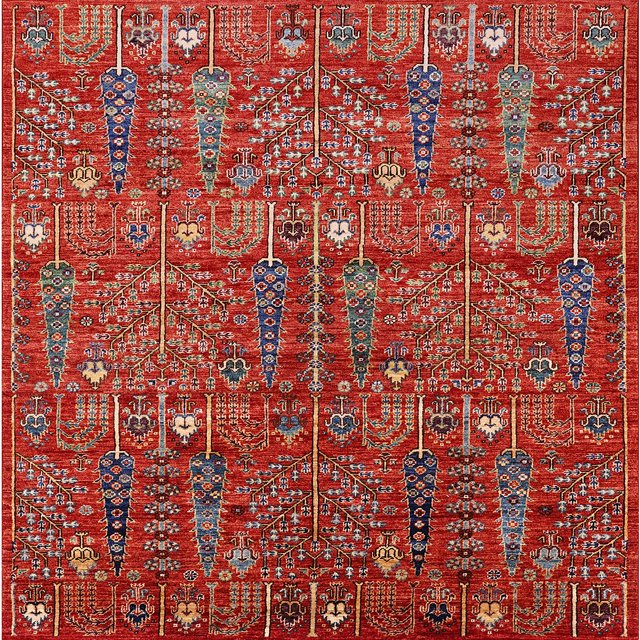 Ahgly Company Machine Washable Indoor Square Industrial Modern Red Area Rugs, 4' Square