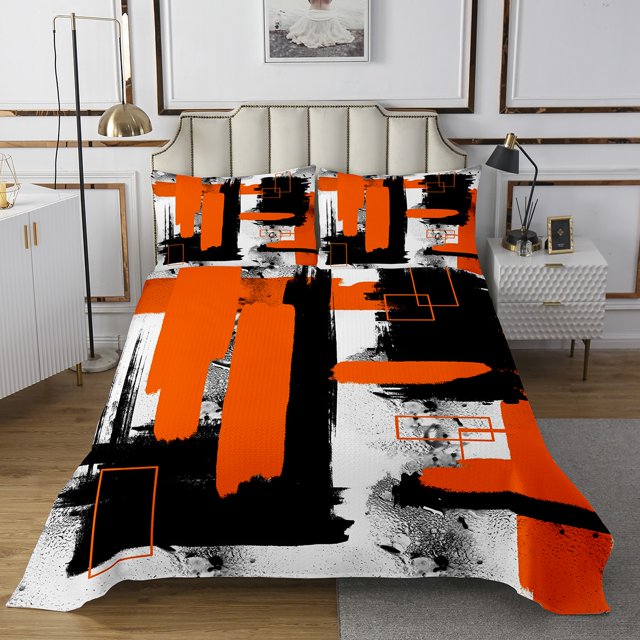 Erosebridal Ensembles de Couvre-Lits à Éclaboussures d'Encre Abstraites Orange Taille Simple, Courtepointe de Lit Géométrie Géométrique Moderne, Ensembles de Courtepointe d'Art Abstrait Moderne pour Lit Taille Simple, Décoration de Chambre Ultra Douce, 2 Pcs