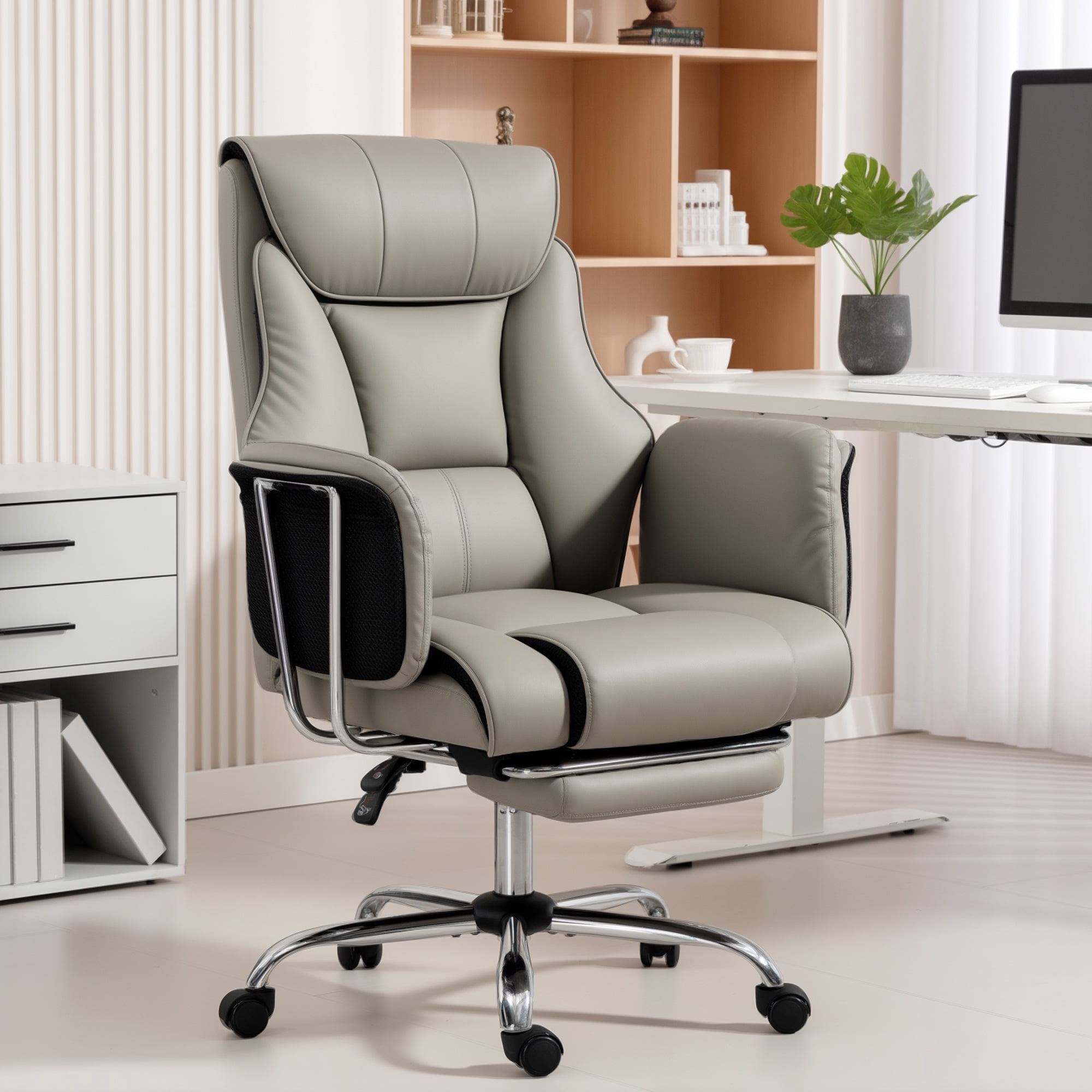 HOMCOM Executive Office Chair, Overstuffed Reclining Desk Chair, Grey