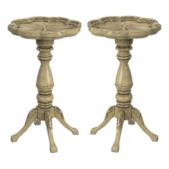 Home Square Scalloped Edge Accent Table in Antique Beige - Set of 2