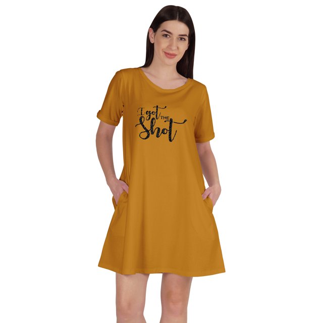 Inkmeso Tunique « I Got The Shot » T-Shirts Graphiques Robe à Encolure Dégagée Hauts à Manches Courtes