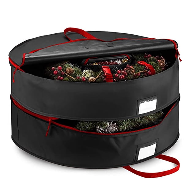 Dvkptbk Christmas Wreath Storage Bag Wreath Storage Container Large Capacity Double-layer Portable Storage Bag - 2 Zippers, Durable Handles Holiday and Seasonal Wreath Storage Boxes, 30"x16"