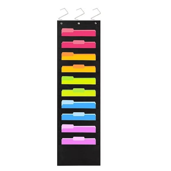 Hanging File Folder Organizer Wall Mounted - 10 Pockets Wall File Folders, Office Supplies File Document Organizer Holder Pocket Chart for Offices or Home Use, 14x47"