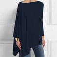 thumbnail image 2 of IROINID Reduced Womens Plus Size Tops Lounge Plus Size Round Neck Solid Long Sleeve Irregular Sweatshirt Loose Print Pullover Tops Blouse,Navy, 2 of 7