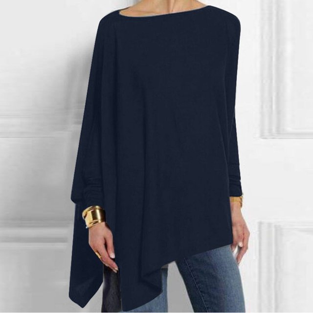 Mikilon Femmes Décontracté Grande Taille Col Rond Manches Longues Irrégulières Chandail en Molleton Ample Imprimé Pull Tops Blouse