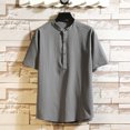 thumbnail image 3 of Two Piece Pants Sets Mens Two Piece Solid Cotton Linen Short Sleeve V Neck Tops and Shorts Set, 3 of 5