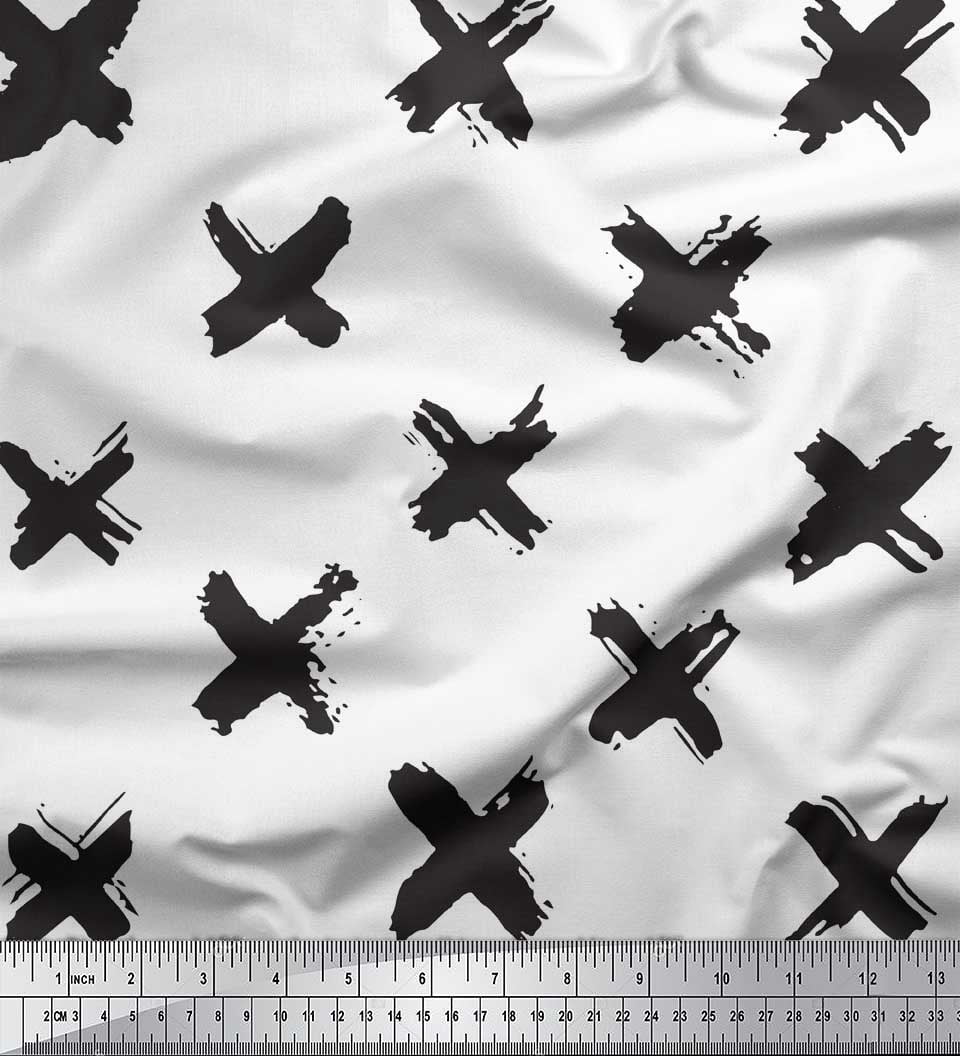 Soimoi White Rayon Fabric Brush Stroke Abstract Print Sewing Fabric Yard 42 Inch Wide
