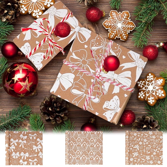 Papier d'Emballage de Noël, Rouleau de Papier d'Emballage de Noël 17x118 Po, Rouleau d'Emballage Cadeau des Fêtes pour Cadeaux de Noël et Fournitures de Fête
