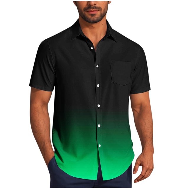 Pisexur Shirts for Man T Hommes Mode Décontractée Col Rabattu Impression Dégradée Chemise à Manches Courtes Verte, m Chemises de Golf Hommes & Chemises Hommes