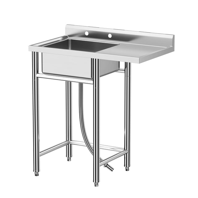 Zzistar Freestanding Single Sink,Commercial Kitchen Stainless Steel Utility Sink with Worktop Faucet, for Outdoor Garage
