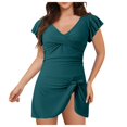 thumbnail image 3 of Huesdet Womens One Piece Swimsuit Sporty Slimming Modest Bathing Suits Cute Color Block Ribbed High Cut Swim Suits[Dark Green,3XL], 3 of 8