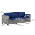 thumbnail image 3 of Outsunny Outdoor Sofa w/ Cushions, PE Rattan Patio Couch, Dark Blue, 3 of 10