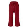thumbnail image 4 of Wide Leg Pnats for Women Plus Size Casual Solid Color Comfy Mid Rise Pants for Women Fashion Loose Fit Daily Drawstring Linen And Cotton Lightweight Party Vacation Beach Pants with Pocket（Red,3XL）, 4 of 4
