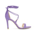 thumbnail image 3 of BLISSFUL STEP Chaussures pour Femmes Sandales à Talon Aiguille Haut à Bride Cheville à Nouer Bout Ouvert en Faux Suède Violet 9, 3 of 7