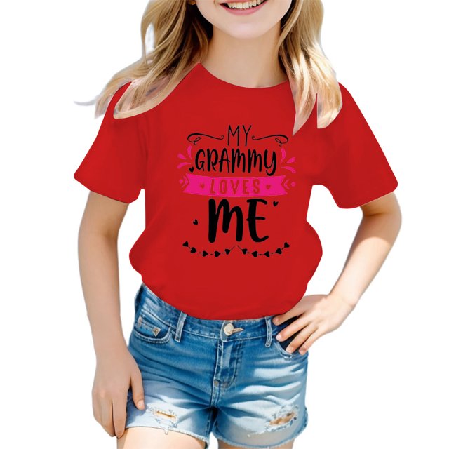 PMVFHDE Hauts pour Filles T-Shirts Grande Taille pour Fille Hauts Graphiques pour Fille T-Shirts pour Fille Coupe Ample T-Shirts pour Fille Coupe Ample T-Shirt Graphique pour Fille Col Rond Manches Courtes Rouge, 3-4 Ans