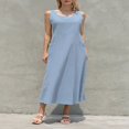 thumbnail image 4 of Tenue de Plage pour Femmes Robe Débardeur en Coton et Lin avec Poches Maxi Couleur Unie Bohemia Robe d'Été, 4 of 9