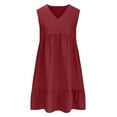 thumbnail image 4 of Yuyuzo Robes d'Été pour Femmes Sans Manches à Col en V Mini Robe T-Shirt Plissée à Volants Fluide Plage Vacances Robes d'Été, 4 of 6