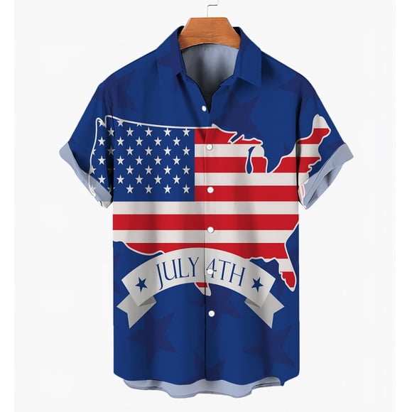 Casual Shirt For Patriotic Holiday Comfortable Breathable Relaxed Fit Short, For Everyday Rotation