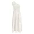 thumbnail image 4 of Kcodviy Femmes 2025 Été Décontracté Robes Décontractées pour Femmes une Épaule Sans Manches Robe Smockée une Femme Taille Élastique à Volants Midi Longue Maxi Robes pour Femmes Robe, 4 of 4