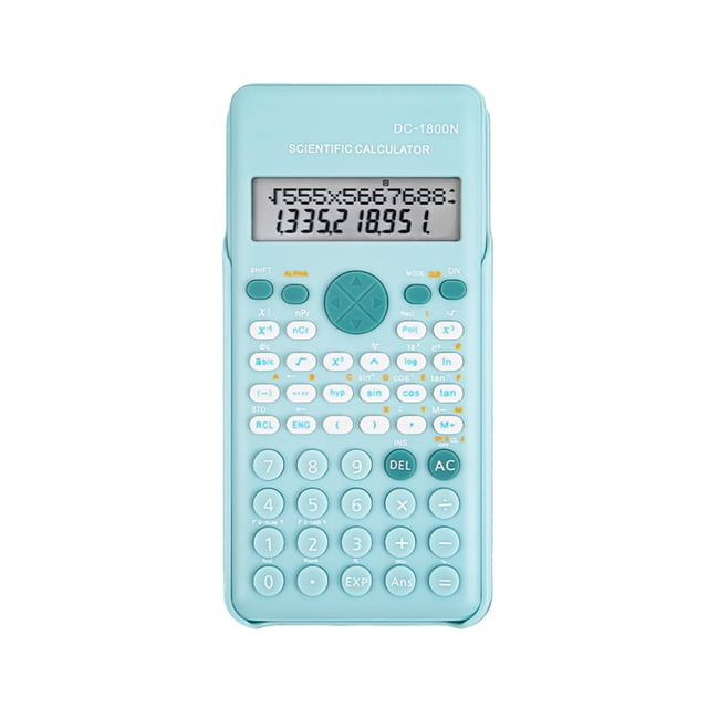 JMYHOAM Back to School Scientific Calculator with 240 functions, featuring a blue plastic body, ergonomic buttons, and a clear two-line display. Designed for students and professionals, it supports advanced calculations such as trigonometry, logarithms, permutations, and statistical functions. Compact and portable, ideal for school, exams, or office use.