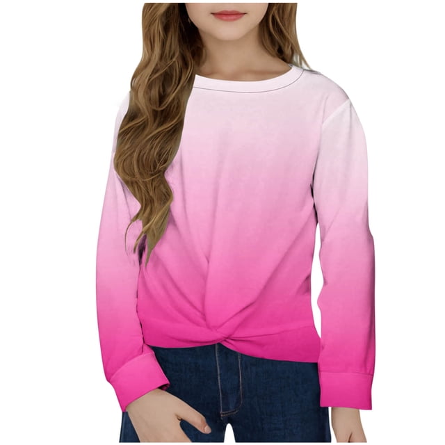 Posijego Chandail en Molleton pour Petite Fille, Col Rond, Manches Longues, Torsade devant, Crop Top Athlétique