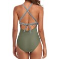 thumbnail image 3 of Innerwin Swimwear Gradient Women Bathing Suits Surfing Long Sleeve Backless One Piece Swimsuit Green + Diagonal Bar XL, 3 of 4
