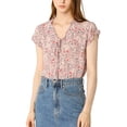 thumbnail image 1 of INSPIRE CHIC Valentine's Day Women's Floral Blouse Short Cap Sleeve Chiffon Casual Ruffle Tops XS Pink, 1 of 8
