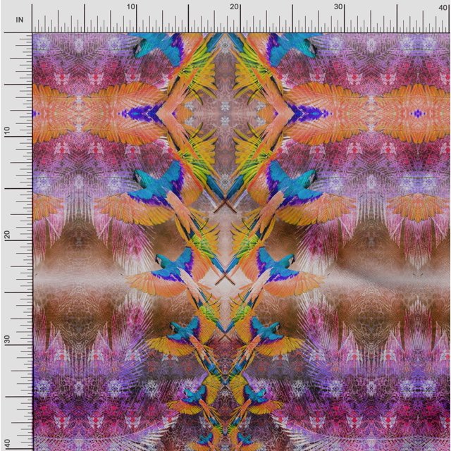 Soimoi Poly Georgette Fabric Branch & Colorful Parrot Panel Print Fabric by The Yard 52 Inch Wide