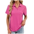 thumbnail image 2 of Pisexur Hauts pour Femmes Tendances Mode Chemises Col à Revers Col en V Manches Courtes Blouse Chic Décontractée Tunique Hauts Rose Vif,P, 2 of 6