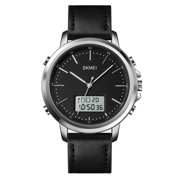 SKMEI Mens Watch Minimalism Analog Digital Watch with Alarm Stopwatch LED Backlight Leather Strap Classic Electronic Wrist Watch