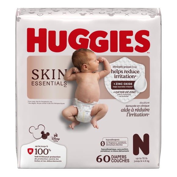 Couches pour bébé Huggies Skin Essentials, taille NB (6 à 9 lb), 180 couches