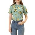 thumbnail image 1 of INSPIRE CHIC Women's Blouse Floral Ruffled Short Sleeve Ruffle Neck Casual Blouses XS Grayish Green, 1 of 7