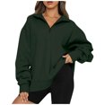 thumbnail image 2 of LSLJS Chandails à Capuche à Demi-Glissière Surdimensionnés pour Femmes, Hauts à Quart de Glissière pour Adolescentes, Vêtements Tendance d'Automne, Chandails à Enfiler pour Femmes ( Vert, m ), 2 of 7