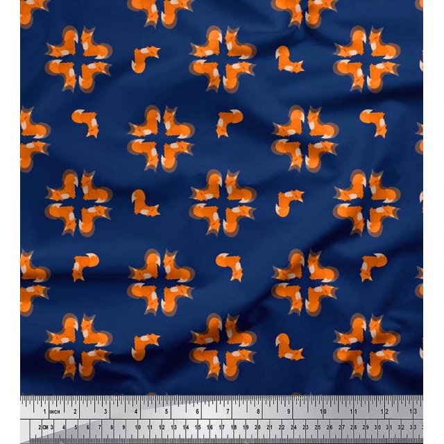 Soimoi Moss Georgette Fabric Fox Kids Printed Fabric 1 Yard 42 Inch Wide