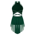 thumbnail image 2 of TiaoBug Robe de Danse Lyrique pour Filles Jupe Asymétrique à Sequins Col Licou Justaucorps de Patinage Artistique Robe Vert 16, 2 of 6