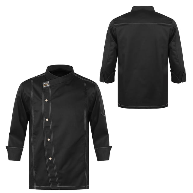 Aislor Unisex Short Sleeve/Long Sleeve Chef Coat Jacket Kitchen Uniform Restaurant Hotel Cook Jacket Black Long Sleeve 3XL