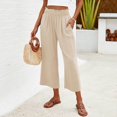 thumbnail image 5 of VEKDONE Pantalons Capri en Coton et Lin pour Femmes Beige P, 5 of 5