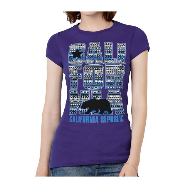 Femmes Californie République Bleu Tribal Motif Noir T-Shirt - Violet - Petit