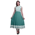 thumbnail image 1 of Bimba Robe Anarkali Vert Aigue-Marine à 2 Feuilles pour Femmes, Kurti Imprimée Ethnique Indienne, Longue Kurta, Robe de Soirée, Moyen, 1 of 6