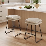 VASAGLE Counter Stools, Set of 2, Bar Stools with Cushion and Sled Base, Counter Height for Kitchen Island, Synthetic Leather and Steel, 16.5 x 17.7 x 25.6 Inches, Cappuccino Beige