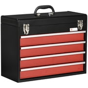 DURHAND Boîte à outils portable en métal de 15,6 po avec fermeture à verrou en métal, coffre à outils à 4 tiroirs avec glissière à billes pour garage, maison et entrepôt, rouge