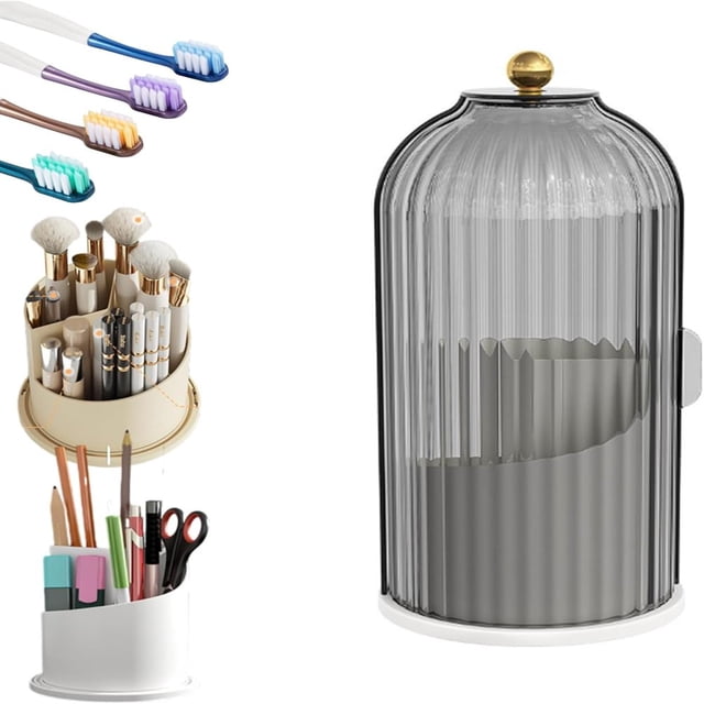 Concealed Toothbrush Holder Toothbrush Holders for Bathrooms 360 Rotating Waterproof Dustproof Toothpaste Holders with Sliding Lid for Vanity Makeup Brushes Holder Pen Holder Stora,c