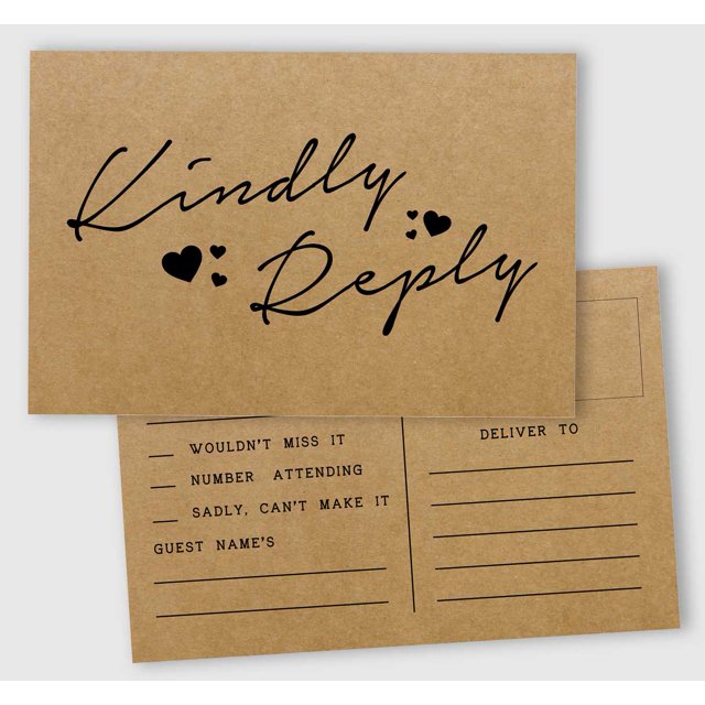 Inkdotpot 50 Blank RSVP Cards,RSVP Postcards No Envelopes Needed,Rustic Kraft Script Style Print Response Card,RSVP For Wedding,Baby Shower,Bridal Shower