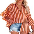 thumbnail image 4 of Women‘s Spring Long Sleeve V-Neck Striped Roll Up Sleeve Button Down Blouses Shirt Tops, 4 of 6