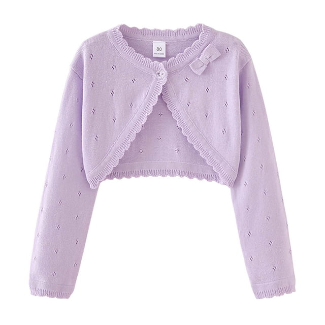 Besolor Girls Knit Cardigan Shrug Long Sleeve Button Closure Sweaters Cute Bowknot Front Cropped Tops Dress Cover Ups