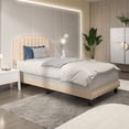 thumbnail image 4 of Gymax Twin Upholstered Bed Frame with linen fabric vertical lines Rivets headboard, 4 of 10
