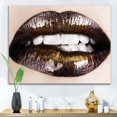 thumbnail image 1 of Designart Black Gold Lips Biting Canvas Wall Art, 1 of 4