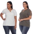 thumbnail image 1 of White Mark Women's 2-Pack White Keyhole Cutout Round Neckline Short Sleeve Top, 1 of 5
