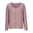 thumbnail image 4 of IROINID en Solde T-Shirts Grande Taille pour Femmes Col Rond Manches Longues Confortable Bouton Col Rond T-shirt Blouse Uni,Pink, 4 of 6