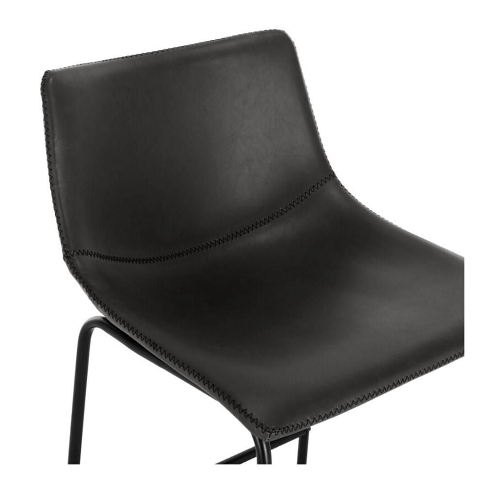 Tabouret Landon Plata Import avec cuir PU et cadre en acier enduit de poudre noir mat, ensemble de 4 pour salle à manger